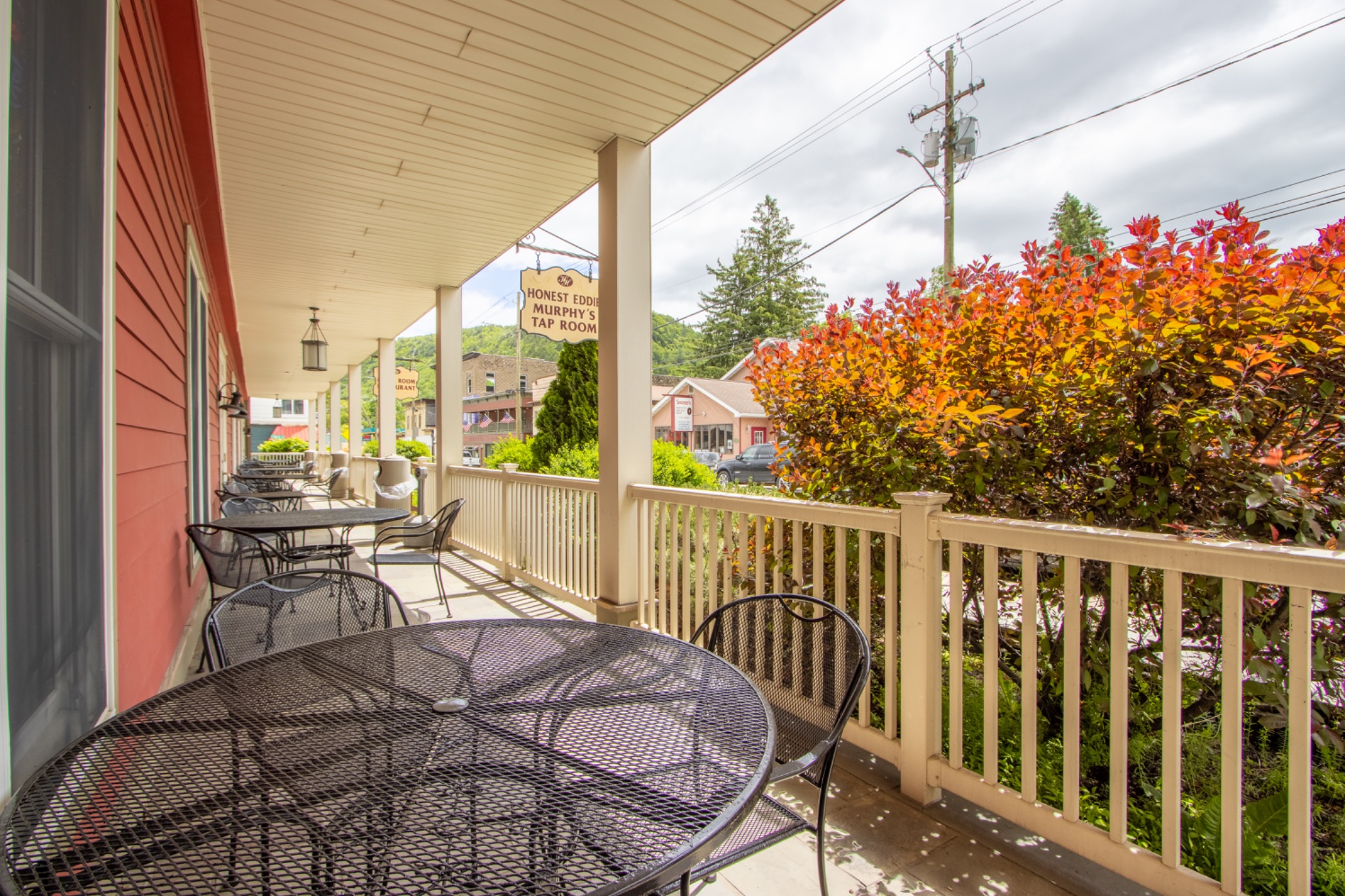 Outdoor seating at Hancock House Hotel
